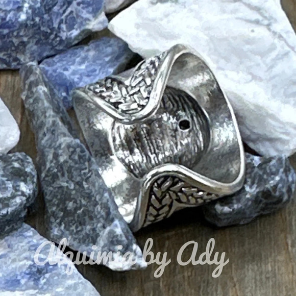 Black Onyx and silver maxi big cuff adjustable bohemian oversized statement - Picture 2 of 8